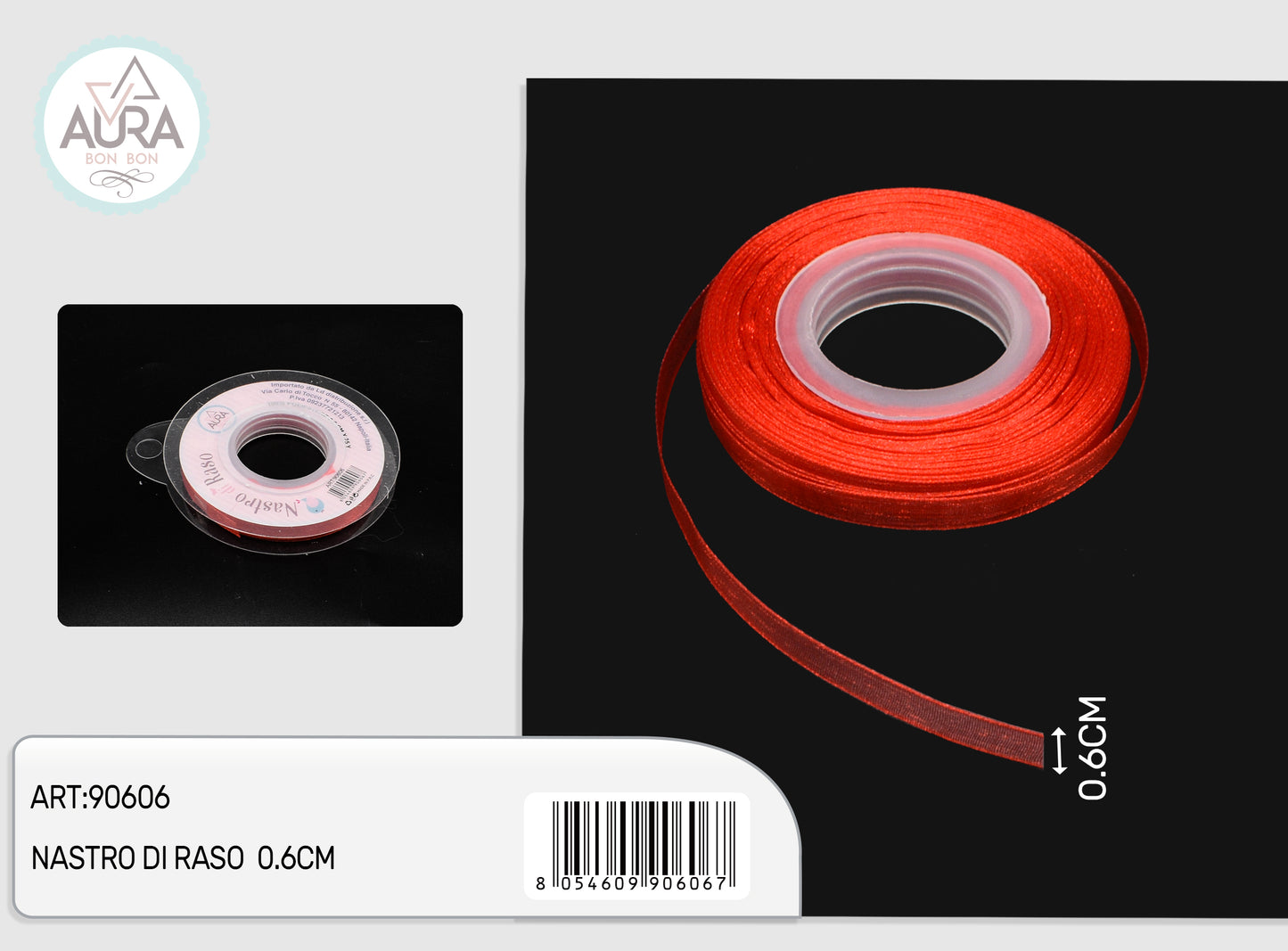 nastro organza 0,6cmx25y rosso