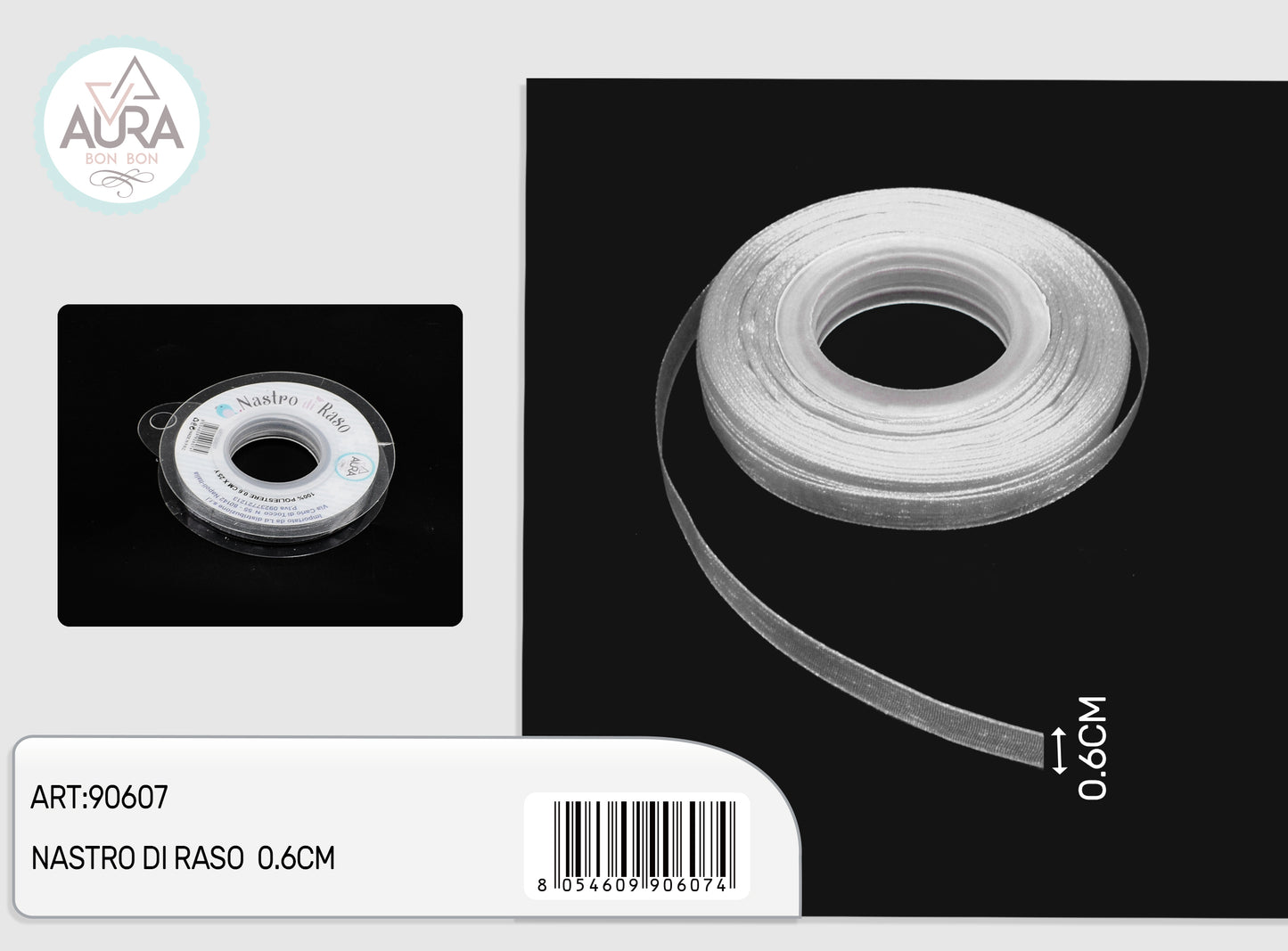 nastro organza 0,6cmx25y grigio