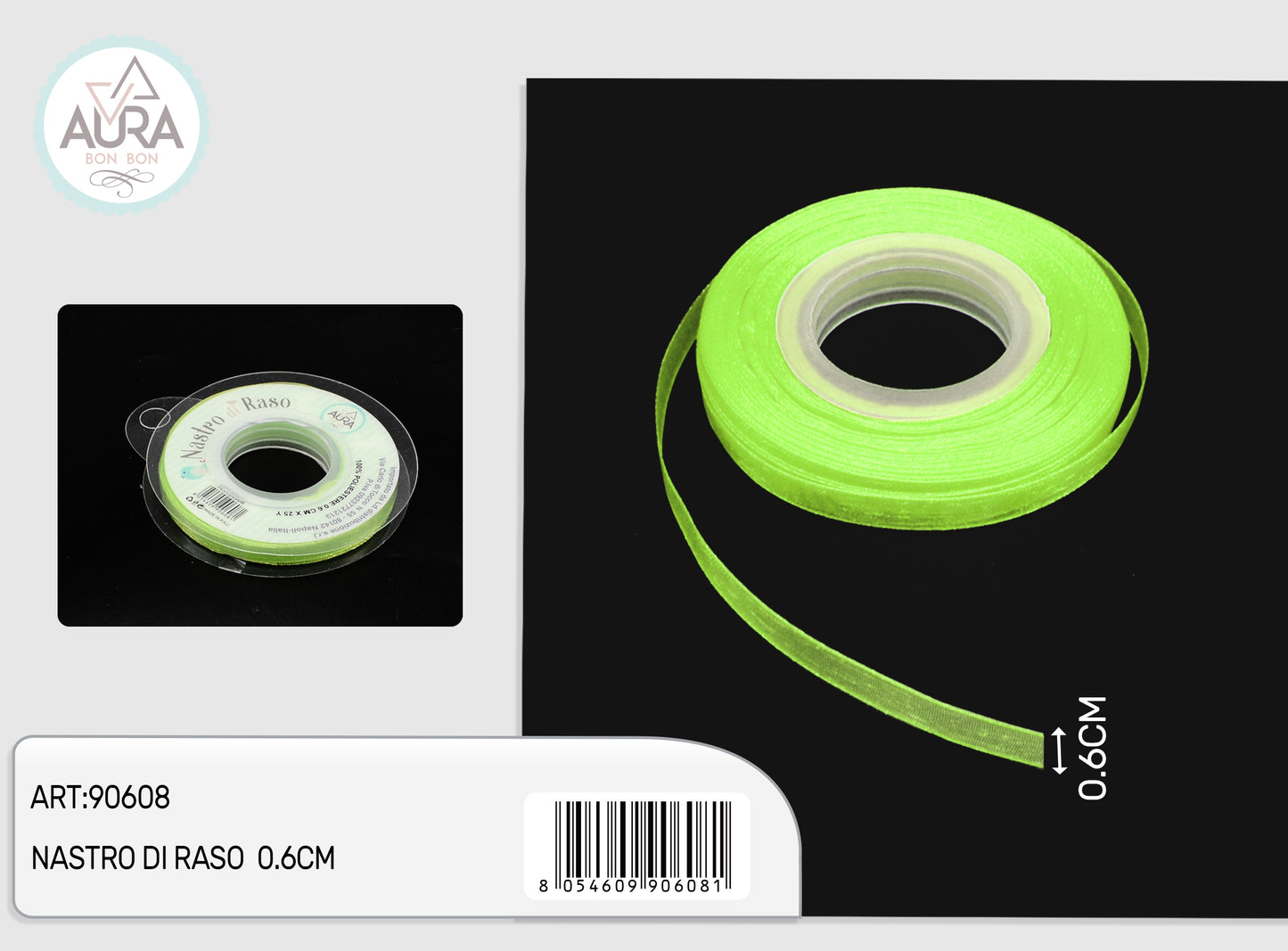 nastro organza 0,6cmx25y verde chiaro