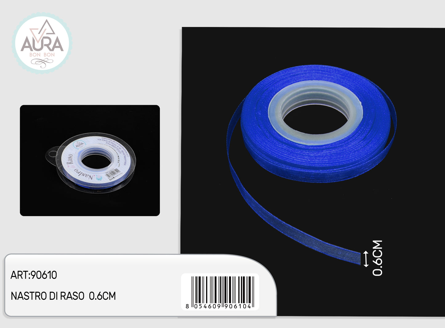nastro organza 0,6cmx25y blu