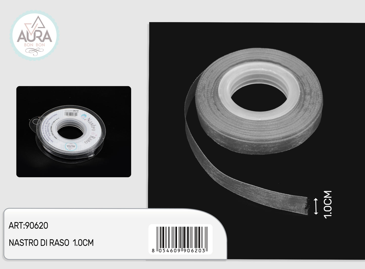 nastro organza 1cmx25y grigio