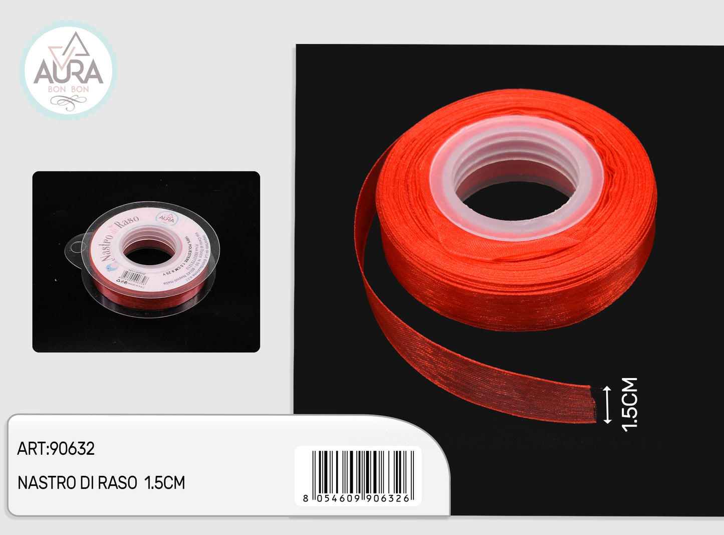 nastro organza 1,5cmx25y rosso
