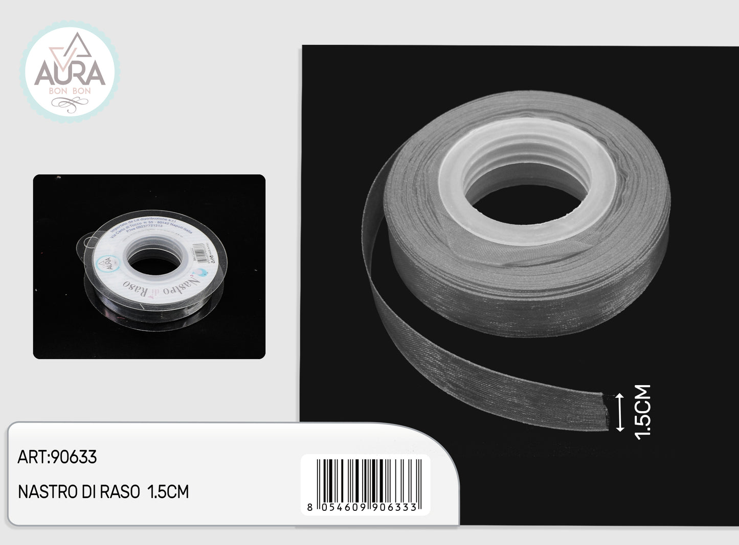 nastro organza 1,5cmx25y grigio