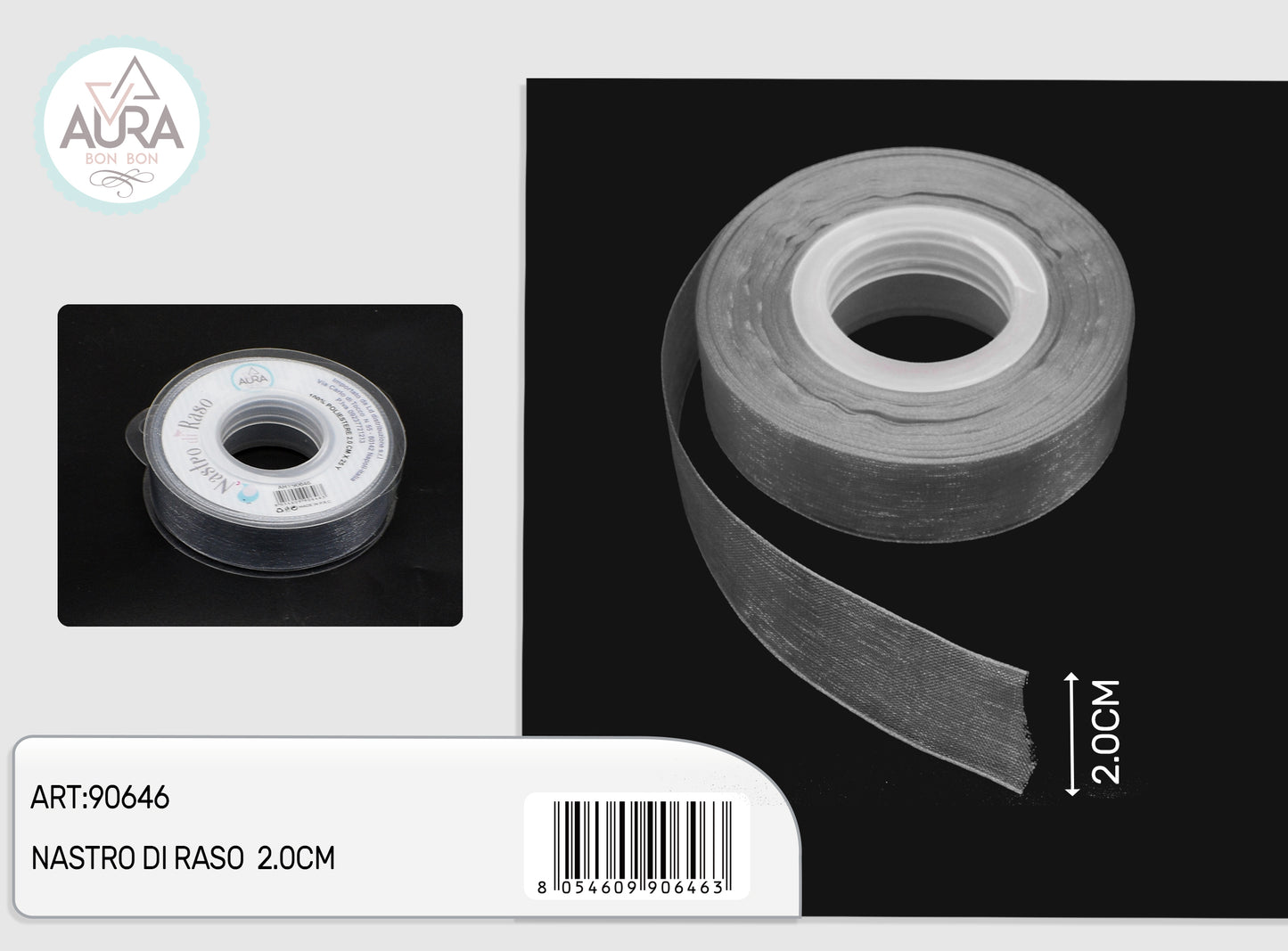 nastro organza 2cmx25y grigio