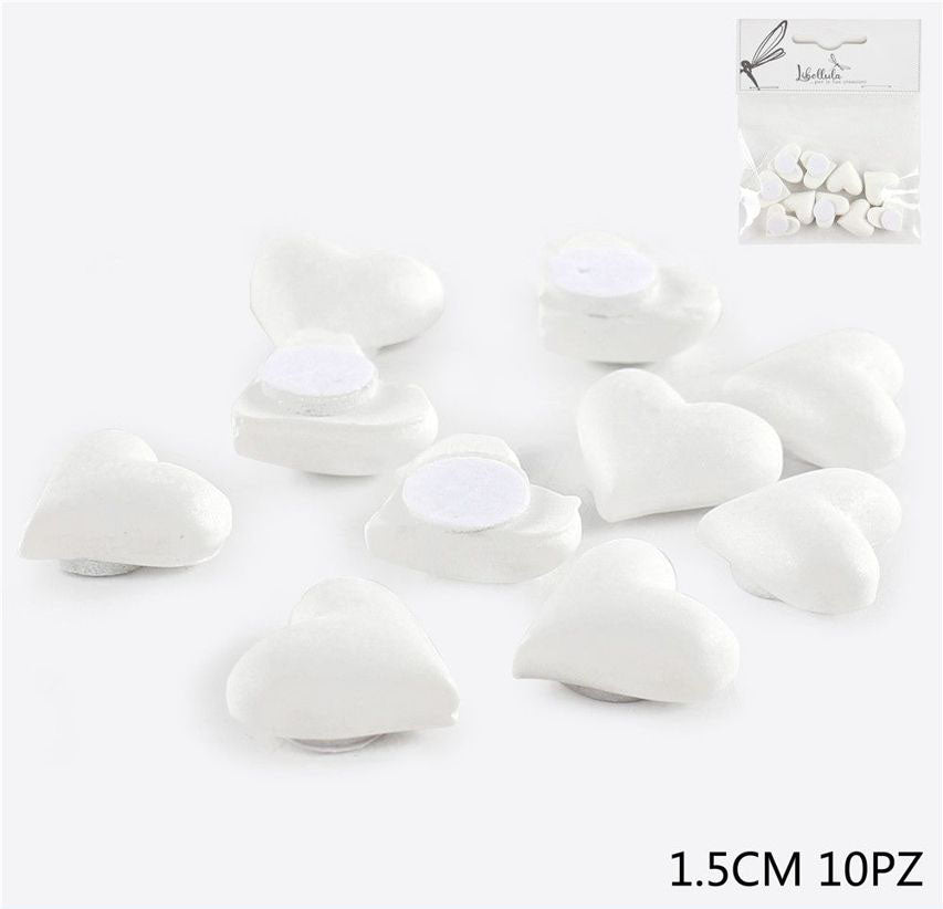 Cuore bianco in legno con adesivo 1,5cm 10pz