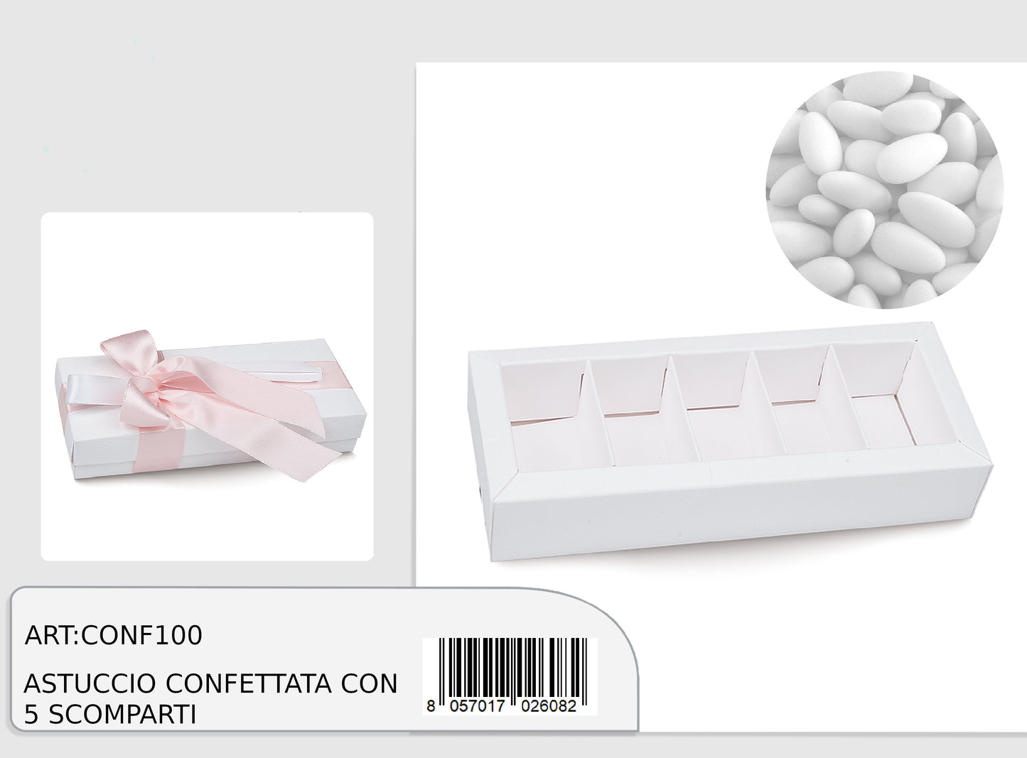 Box per confettata con 5 scomparti 7x17x3,5cm
