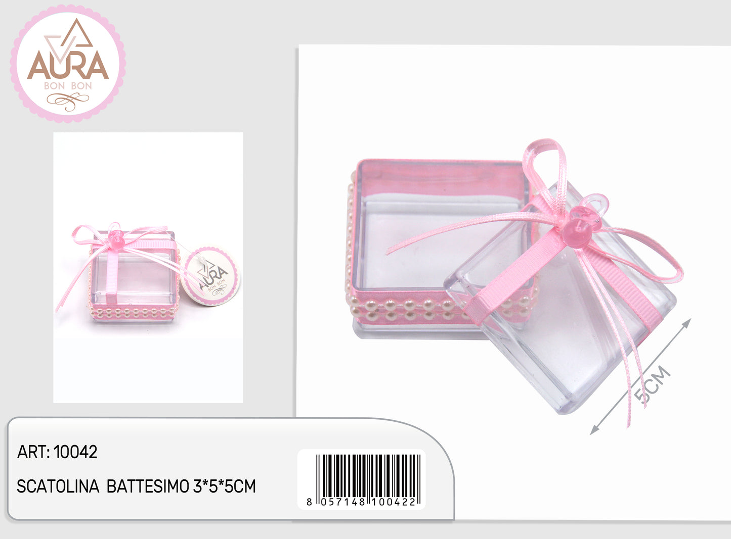 scatolina battesimo 3x5x5cm rosa