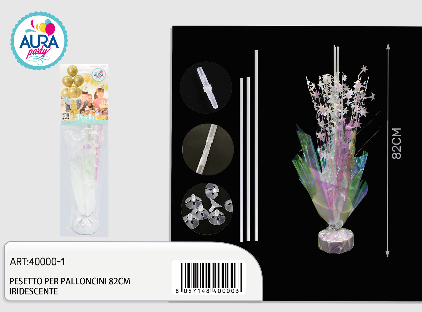 pesetto per palloncino h82cm iridescente