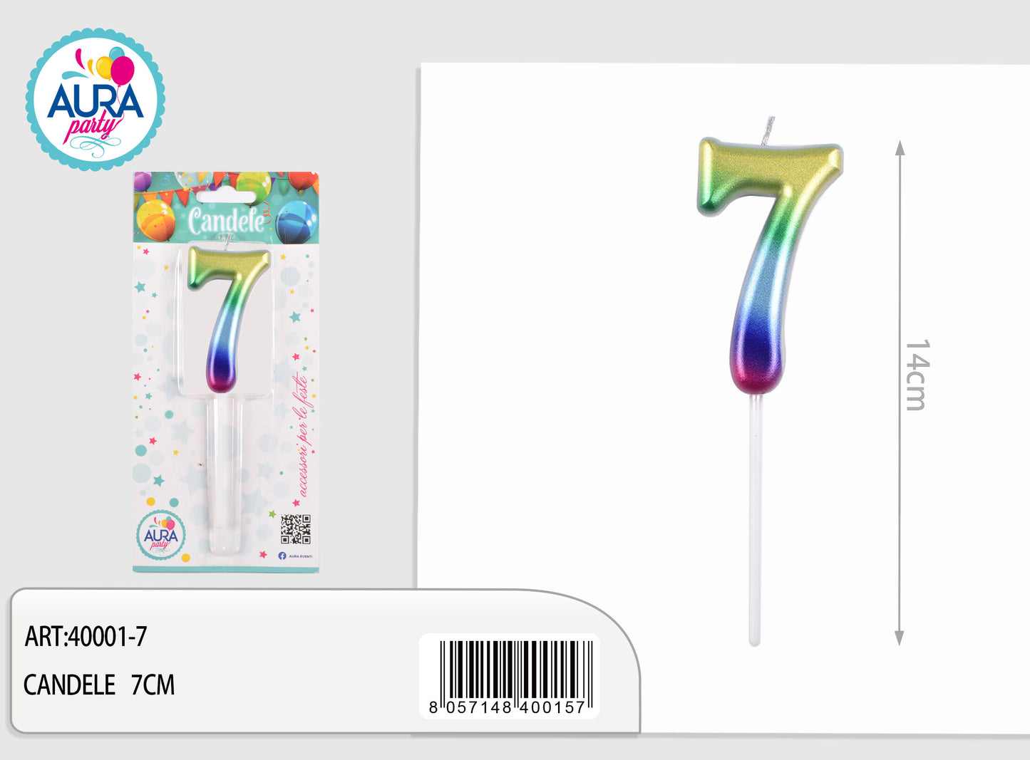candela compleanno n.7 multicolore