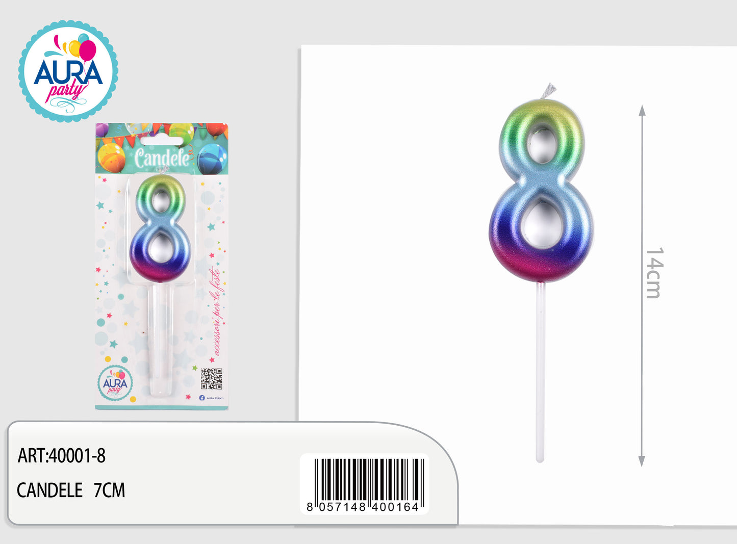 candela compleanno n.8 multicolore