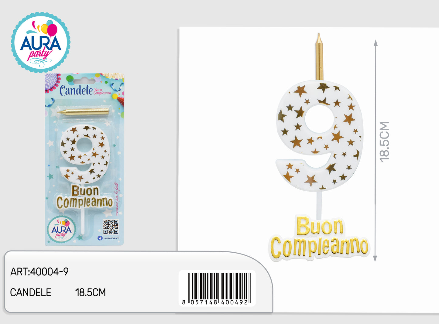 candela compleanno n.9 oro