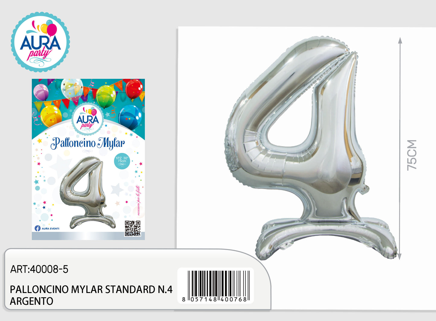 palloncini mylar standard n.4 argento