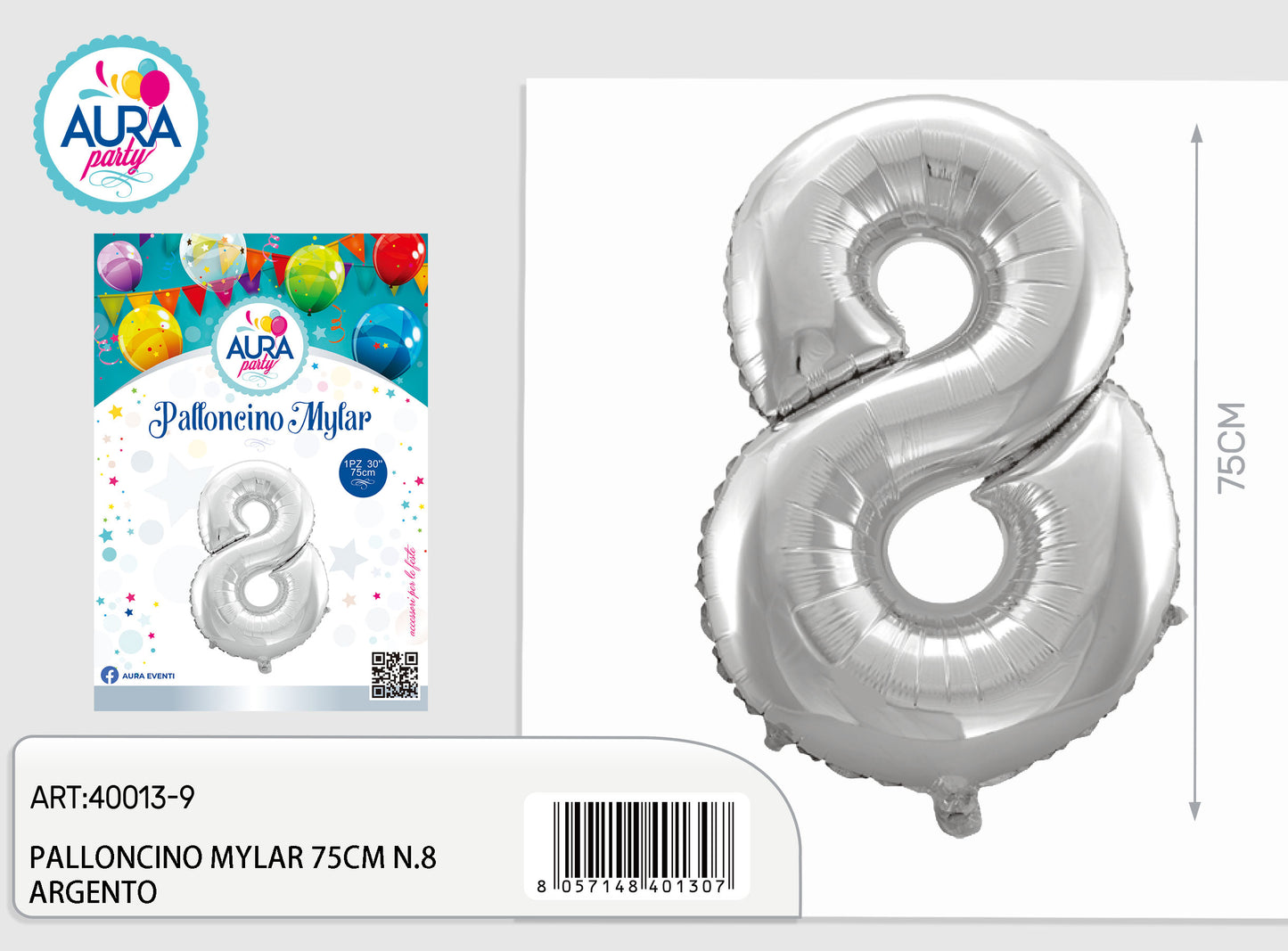 palloncini mylar 32inch n.8 argento