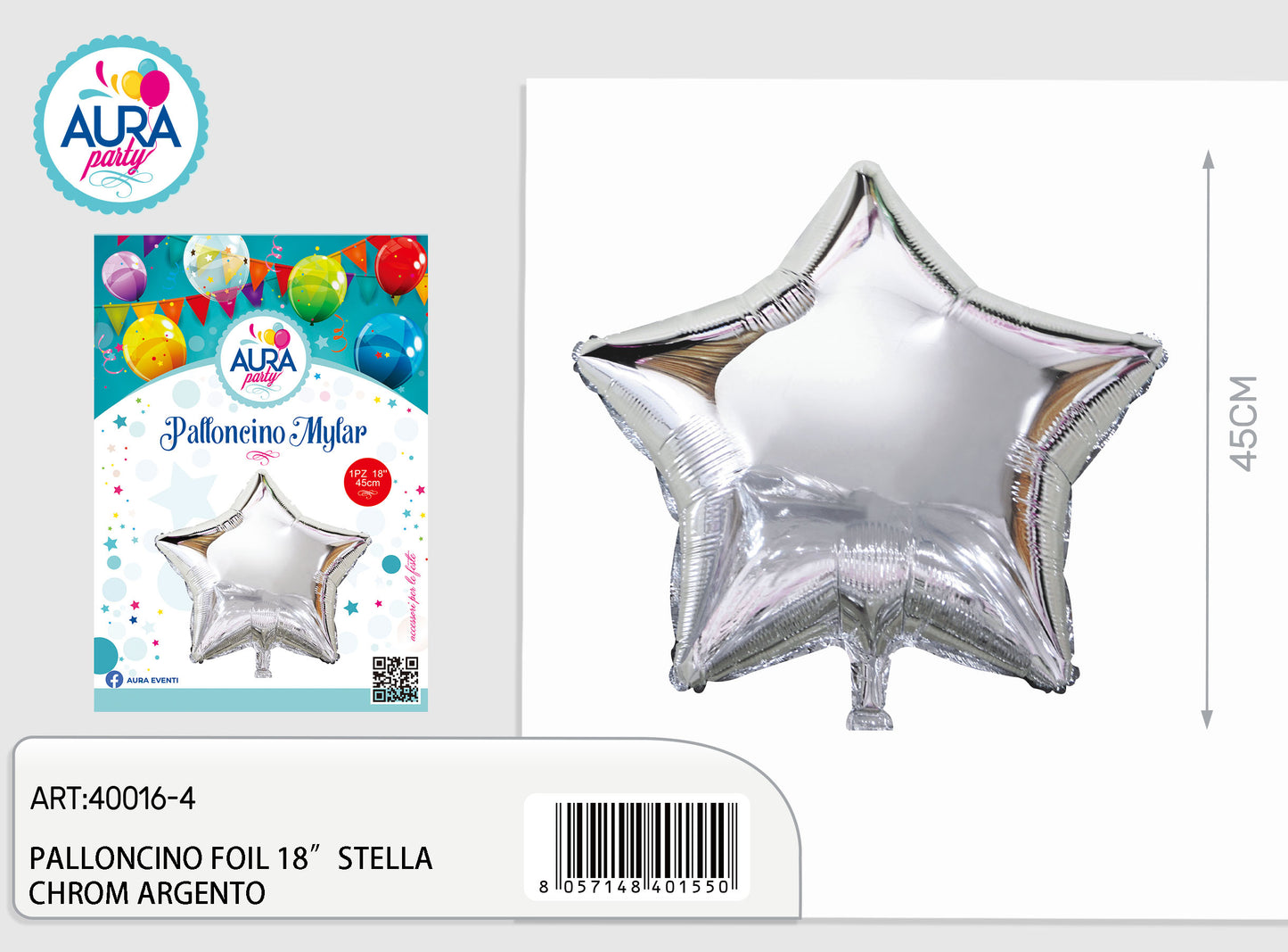 palloncino foil 18inch stella chrome argento