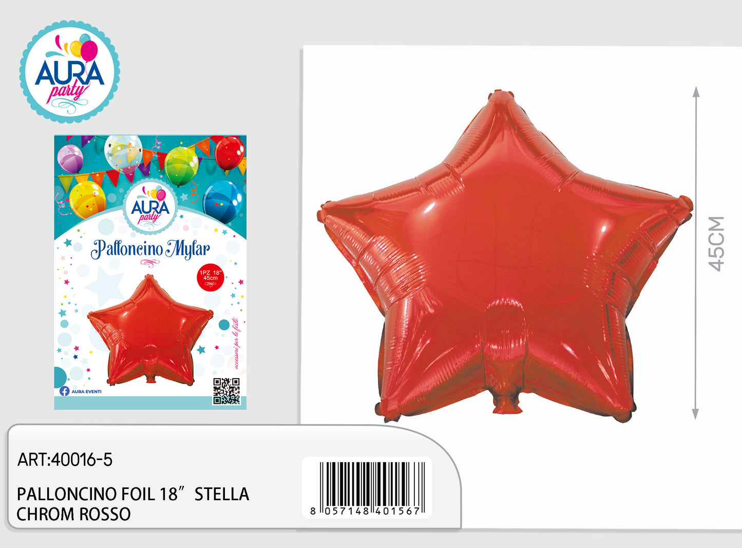 palloncino foil 18inch stella chrome rosso