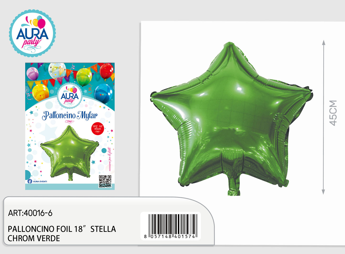 palloncino foil 18inch stella chrome verde