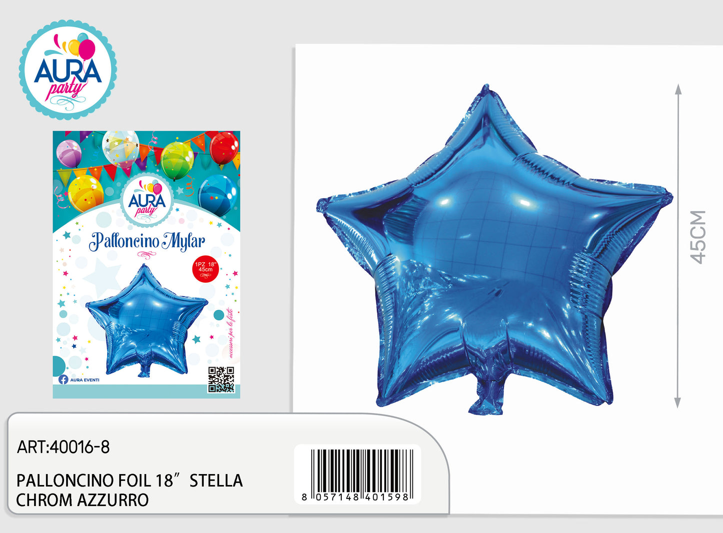 palloncino foil 18inch stella chrome azzurro