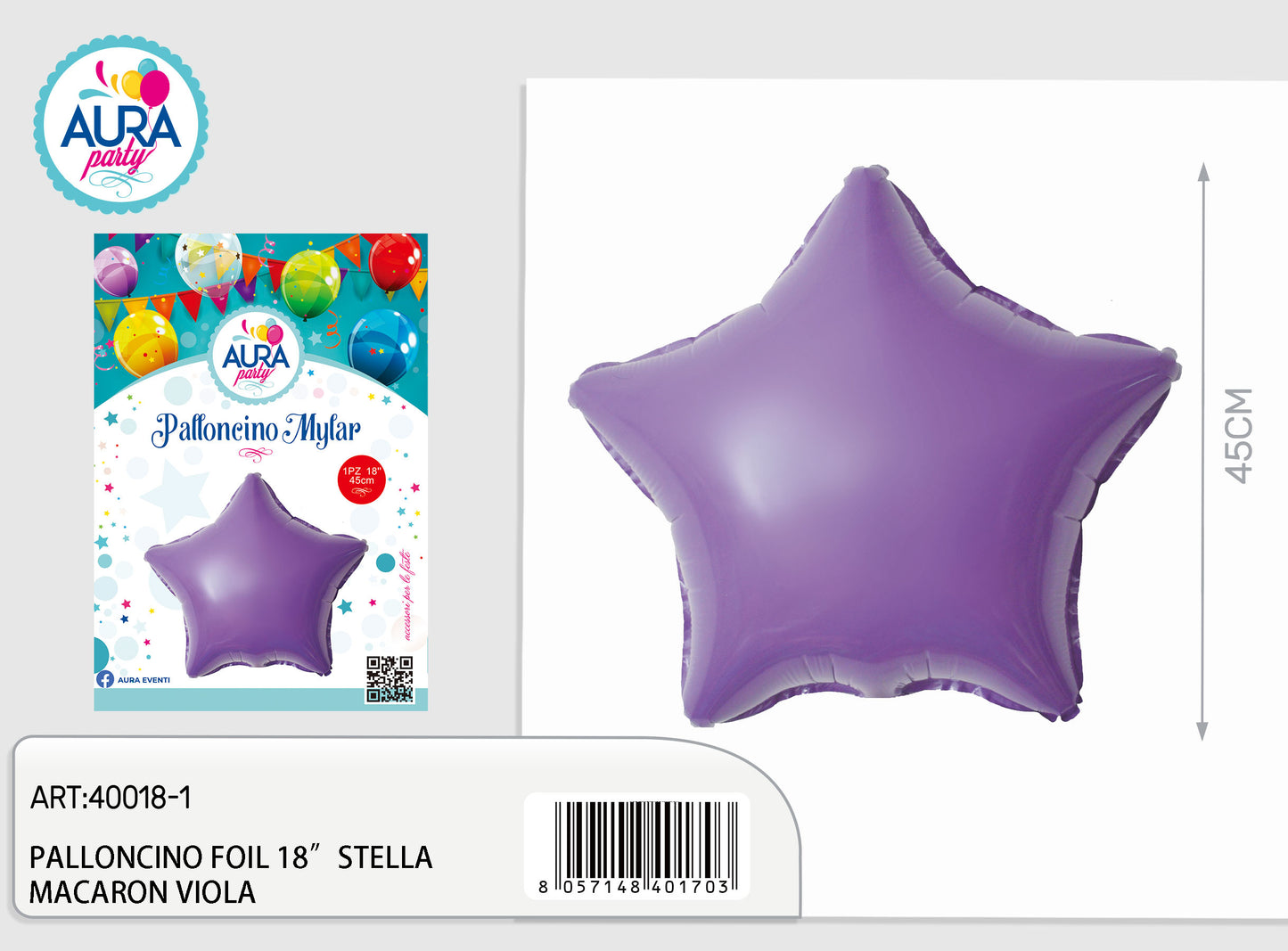 palloncino foil 18inch inch stella macaron viola