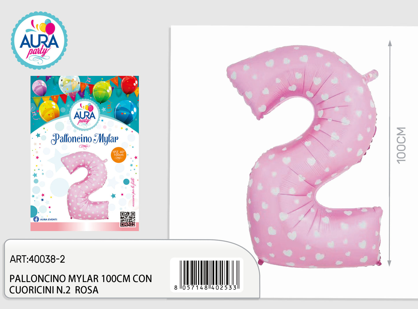 palloncini mylar 40c/cuoricini n2 rosa