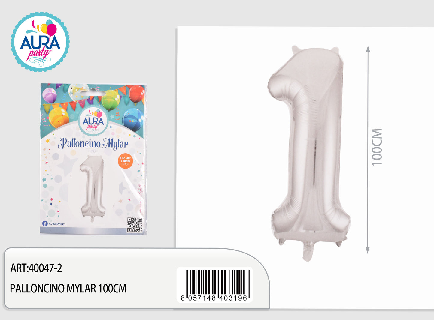 palloncini mylar 40inch n.1 argento
