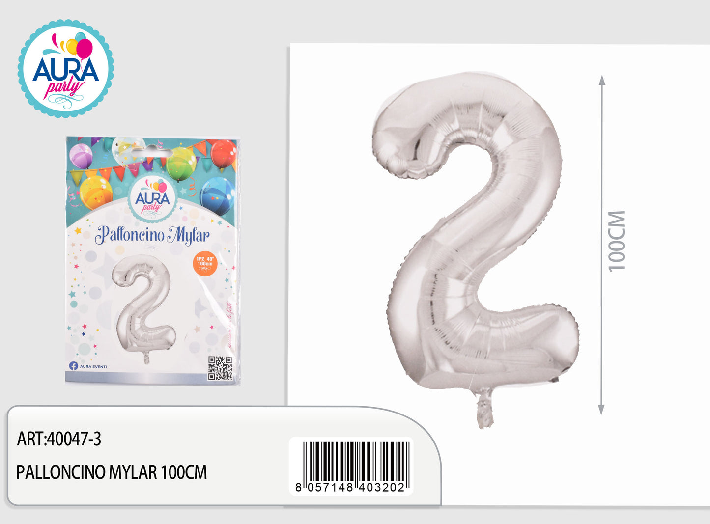 palloncini mylar 40inch n.2 argento