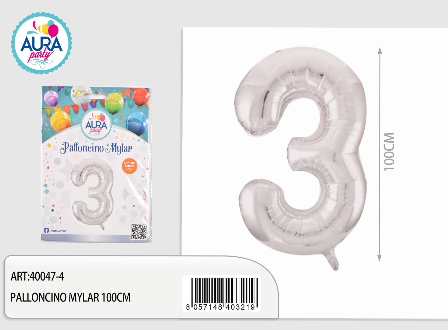 palloncini mylar 40inch n.3 argento