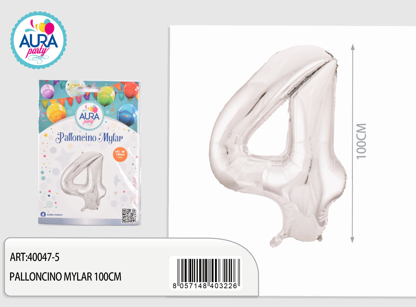 palloncini mylar 40inch n.4 argento
