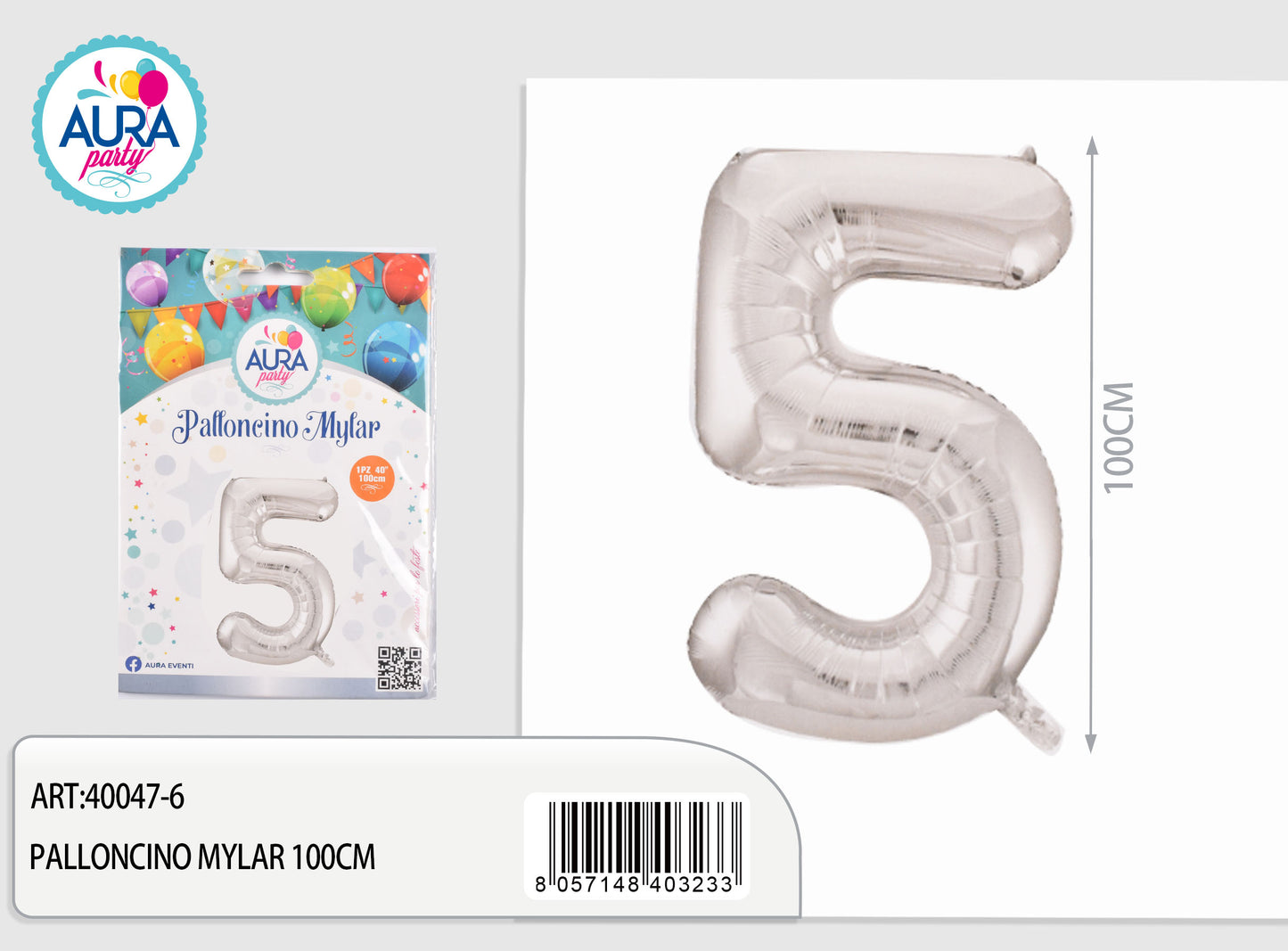 palloncini mylar 40 inch n.5 argento