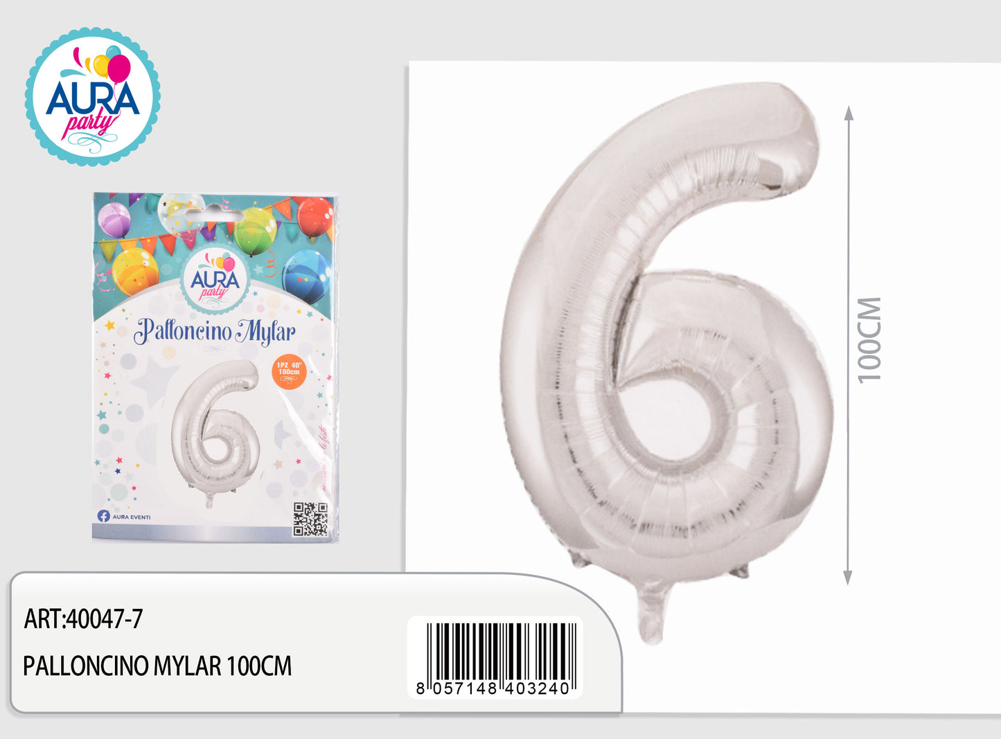 palloncini mylar 40inch n.6 argento