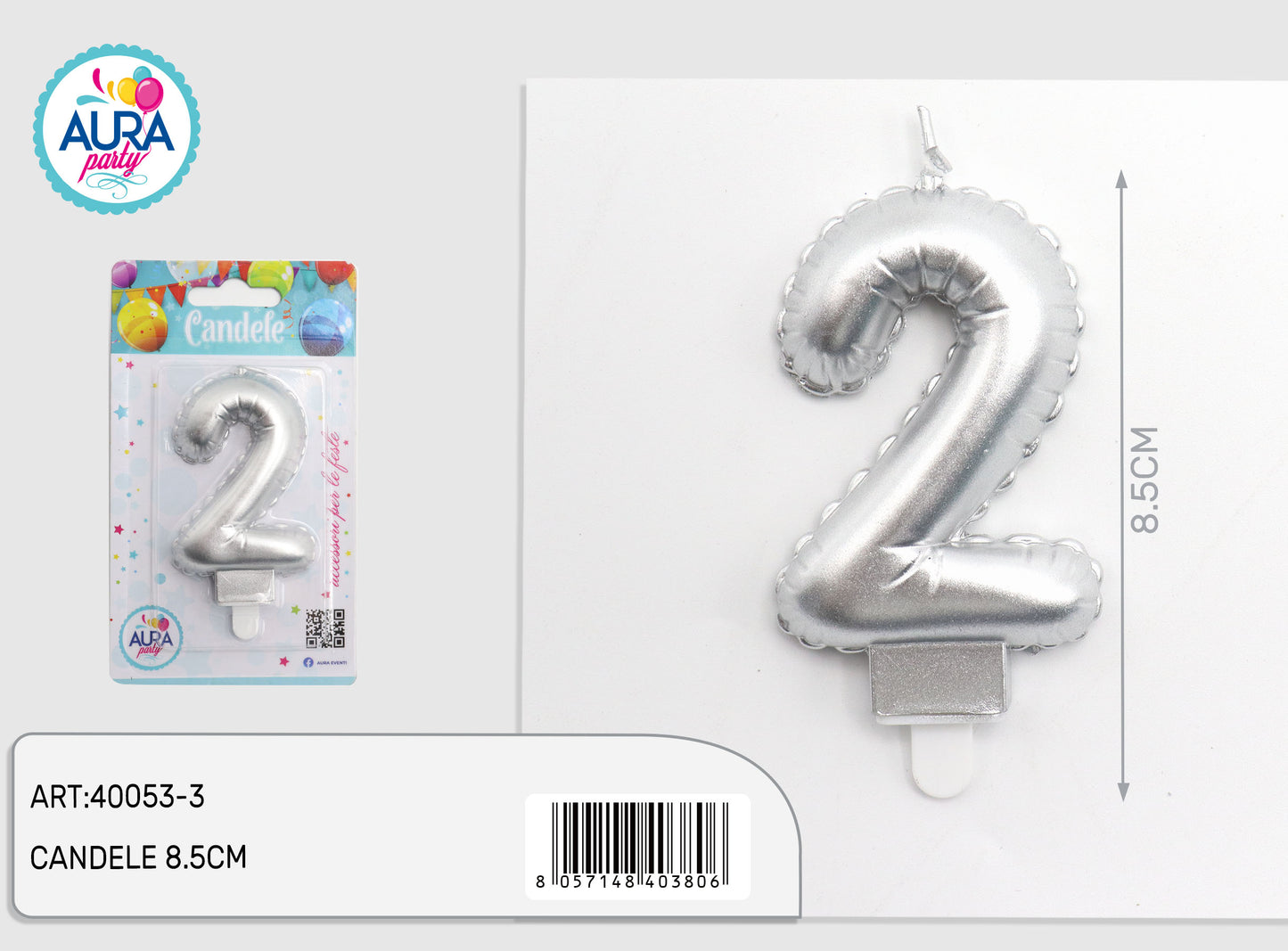 candelina compleanno in argento metalizzato 2