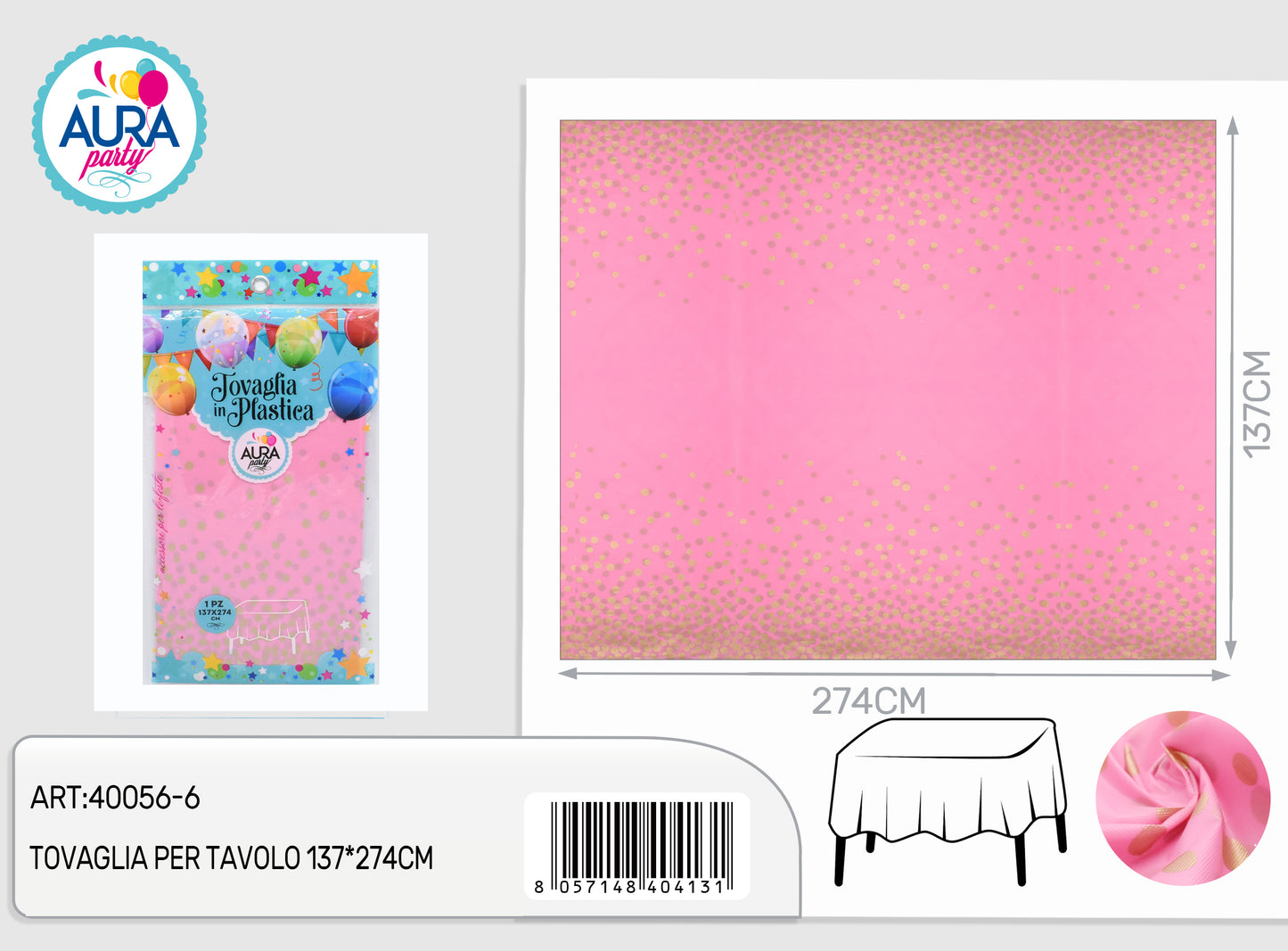 Pink and gold tablecloth 137x274cm