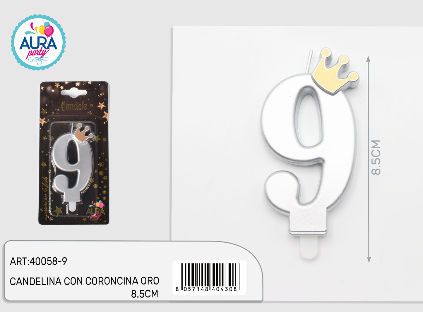 candelina argento con coroncina oro 9