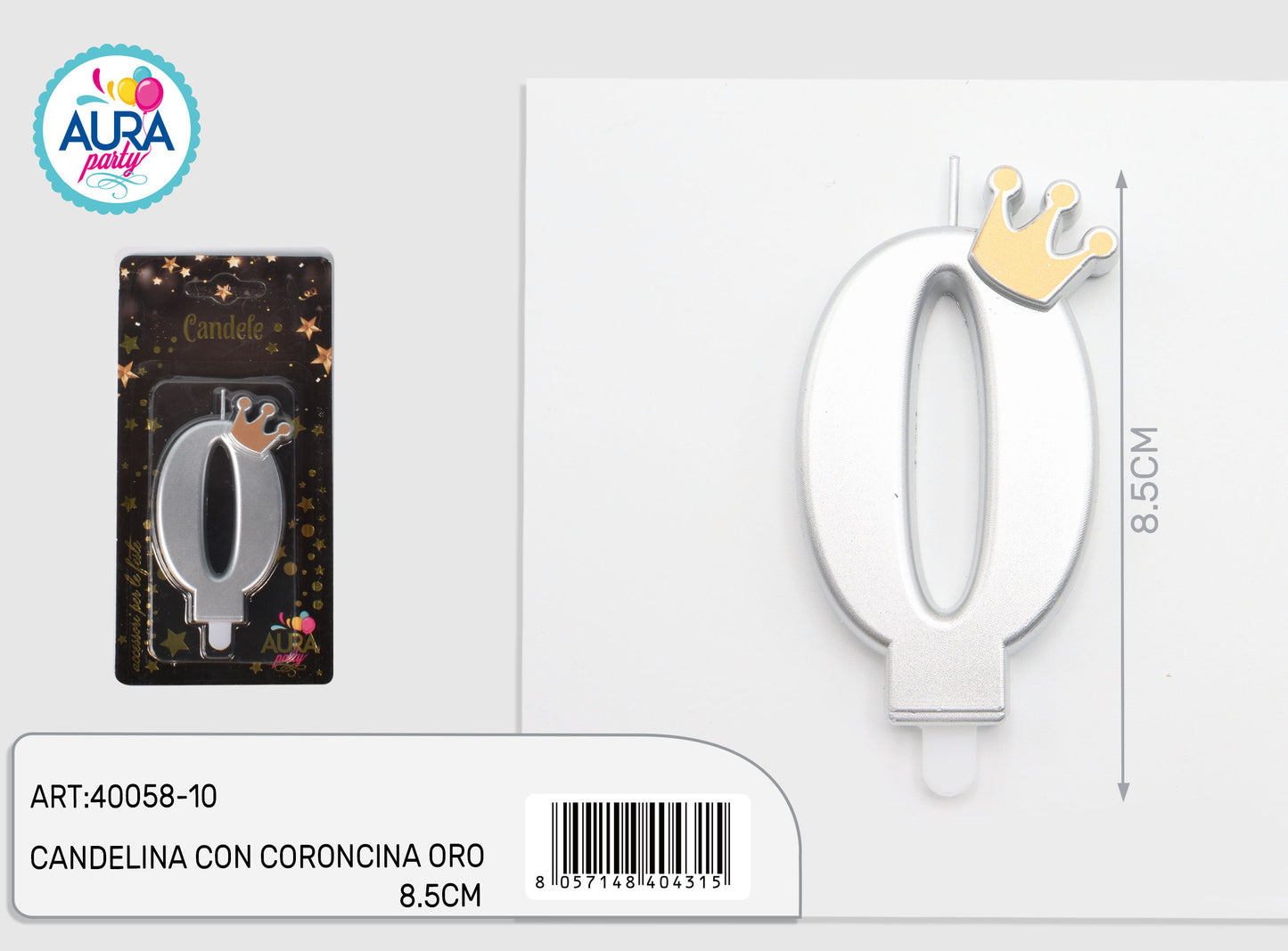 candelina argento con coroncina oro 0