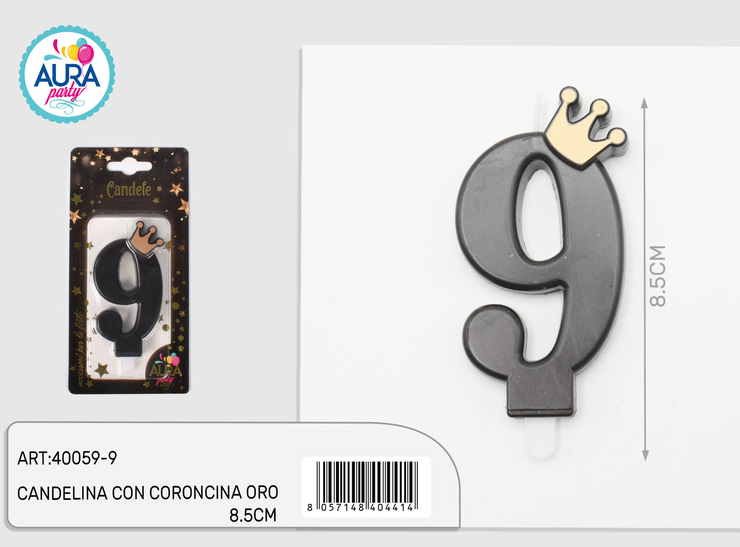 candelina nera con coroncina oro 9