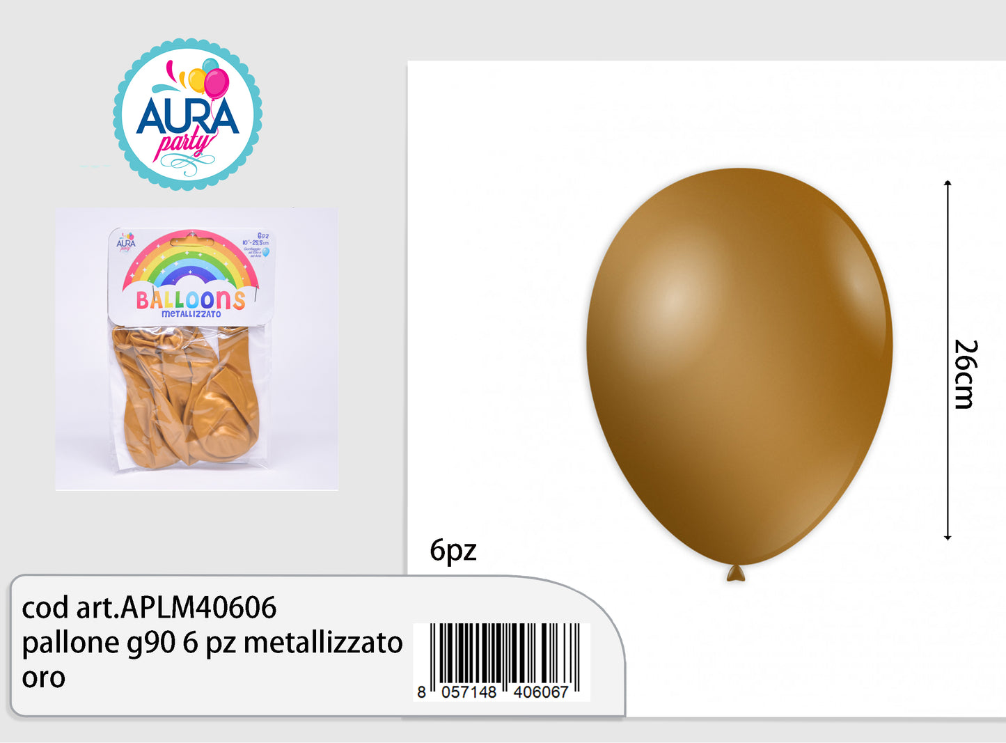 pallone g90 6 pz metallizzato oro