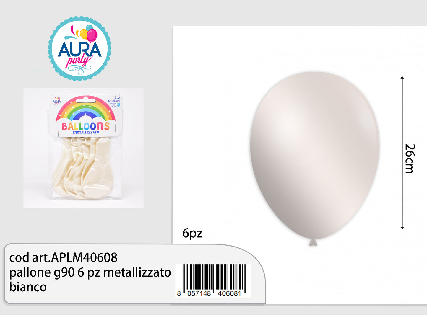 pallone g90 6 pz metallizzato bianco