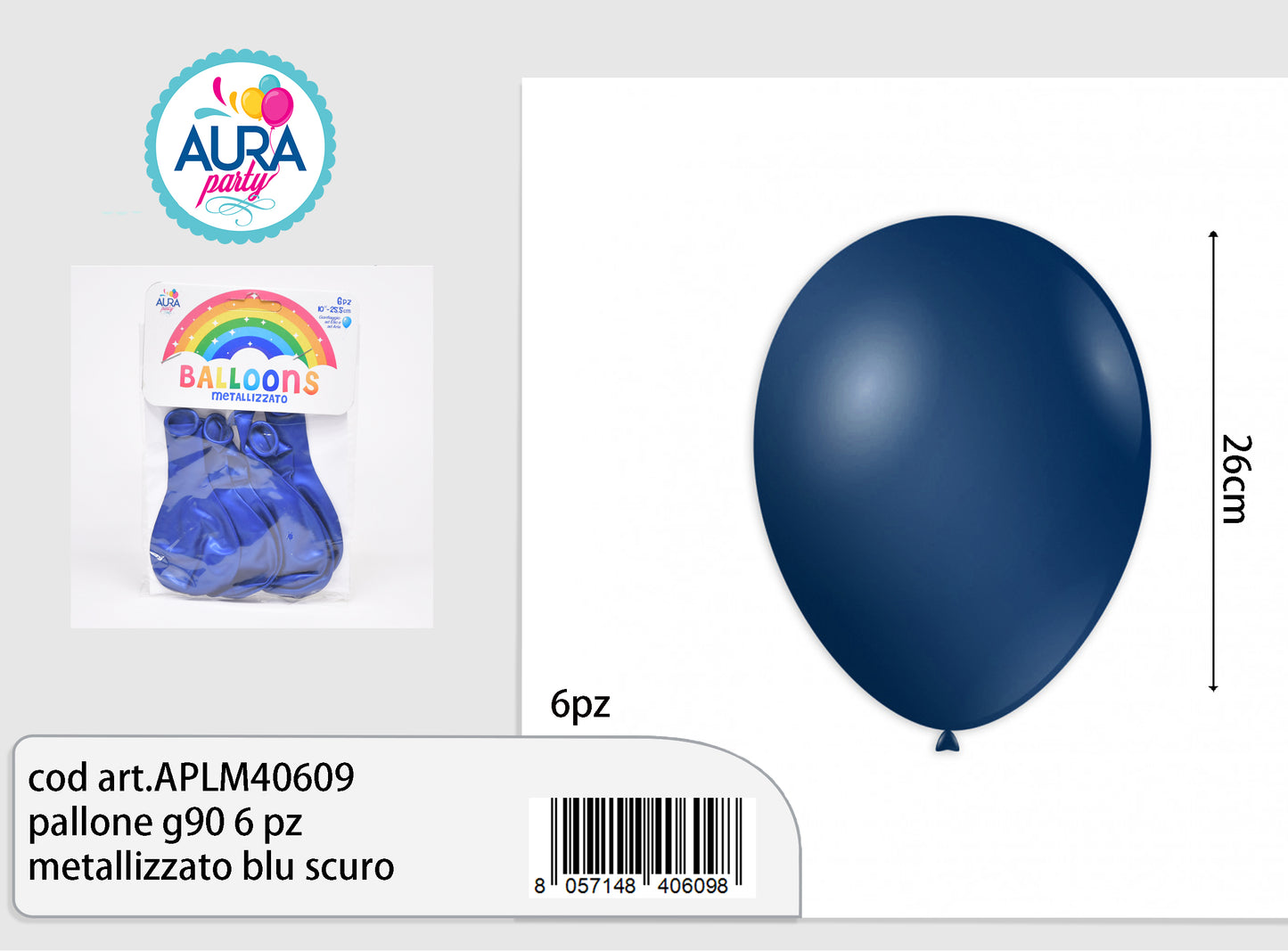 pallone g90 6 pz metallizzato blu scuro