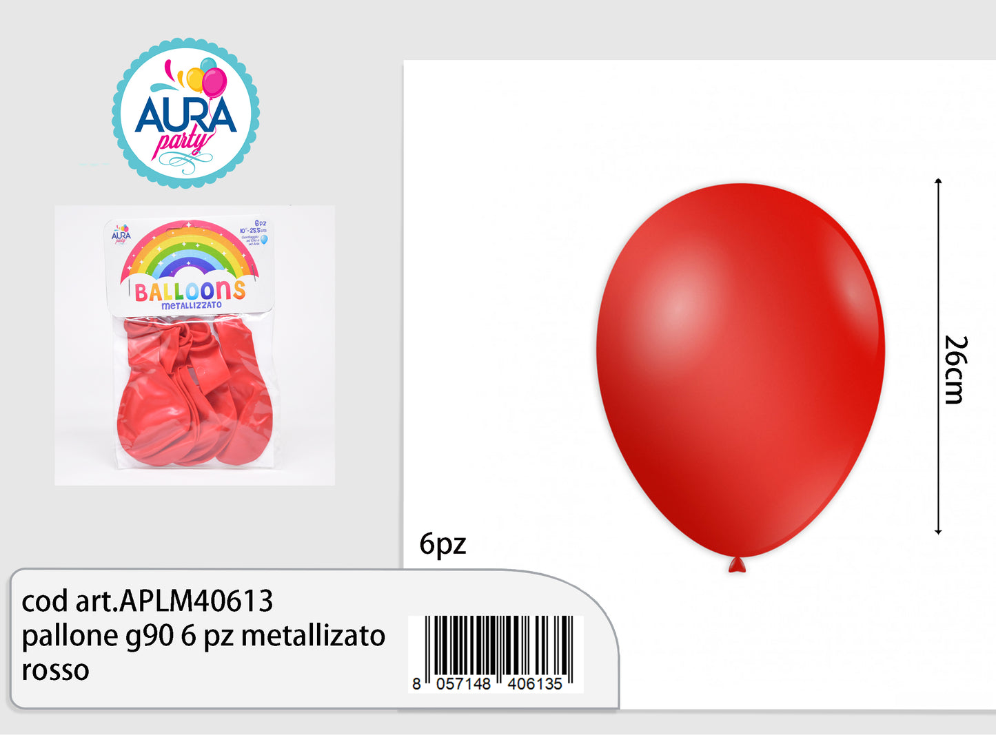 pallone g90 6 pz metallizato rosso