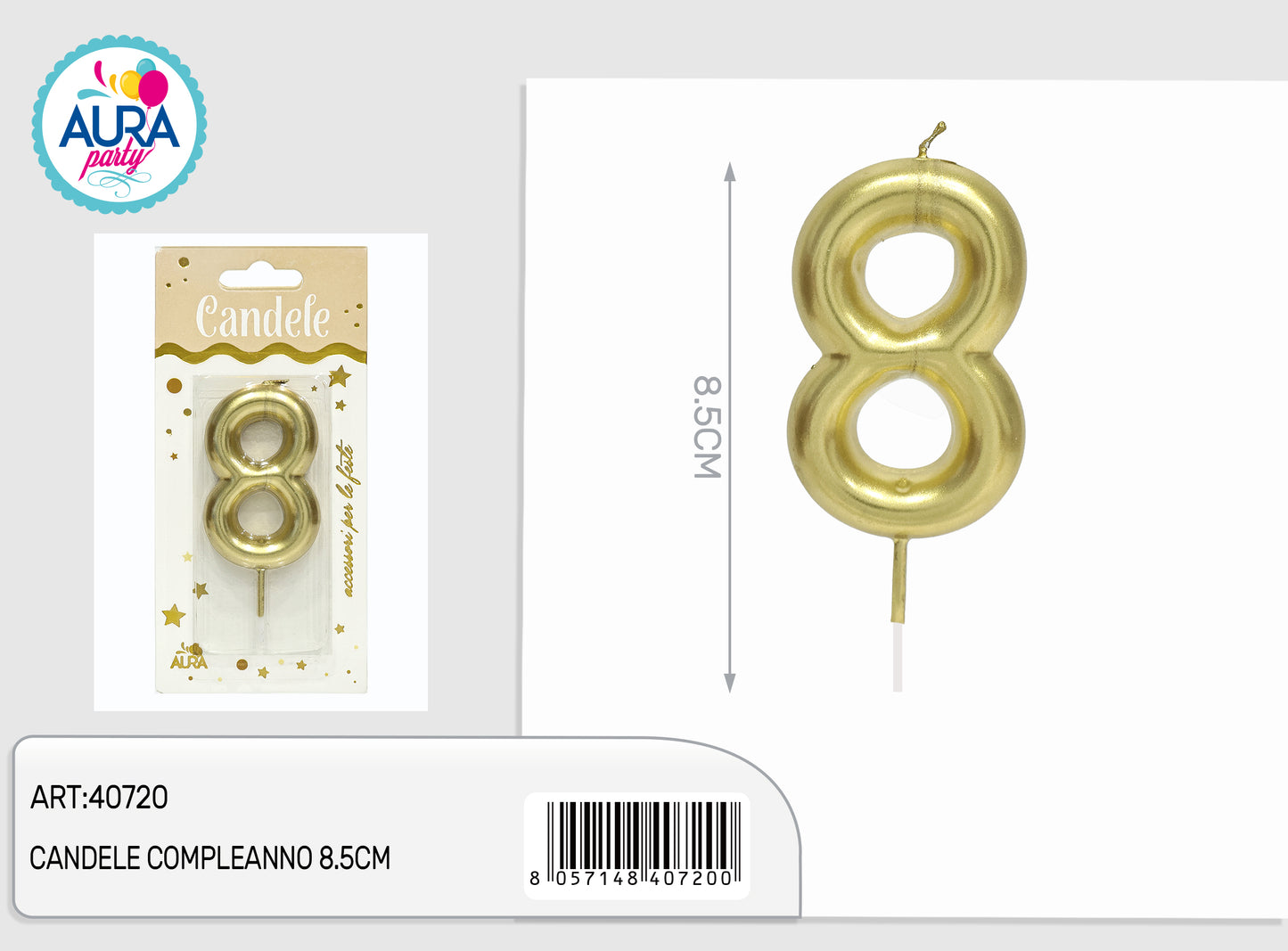 candele compleanno 8.5cm oro 8