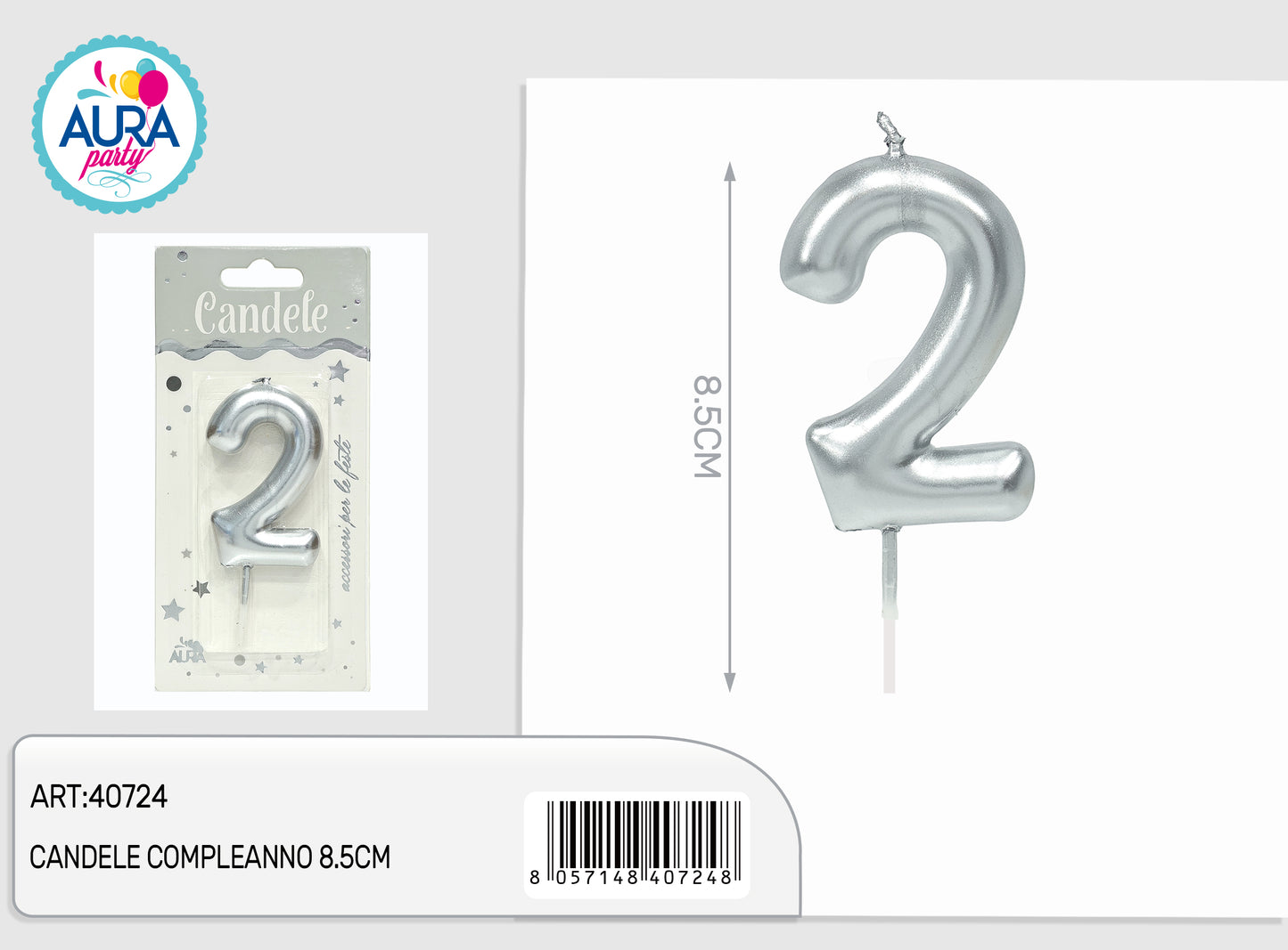 candele compleanno 8.5cm argento 2