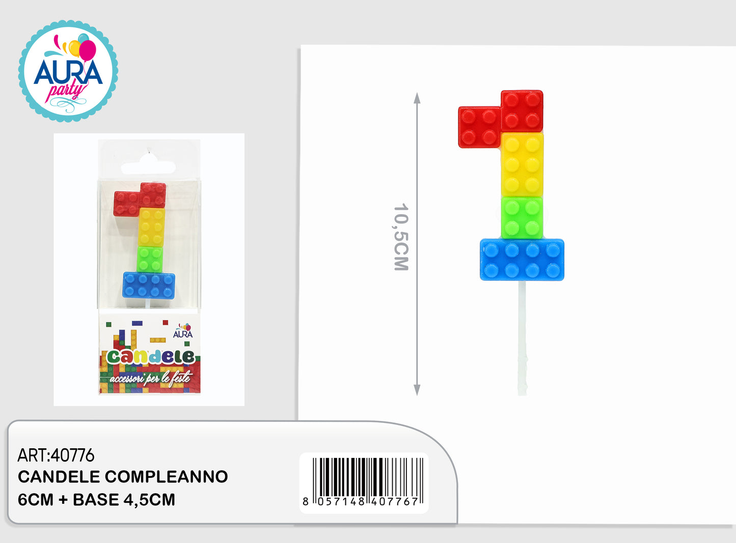 candele compleanno 1 multicolore 12,5cm