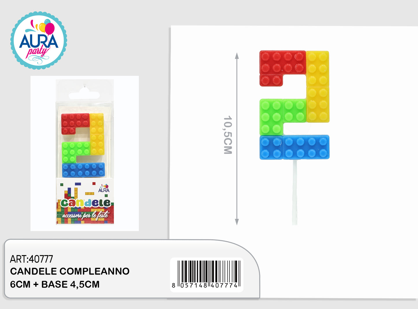 candele compleanno 2 multicolore 12,5cm