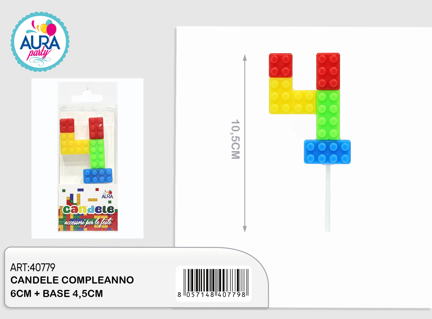 candele compleanno 4 multicolore 12,5cm