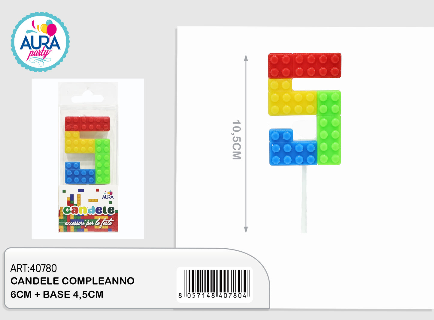 candele compleanno 5 multicolore 12,5cm