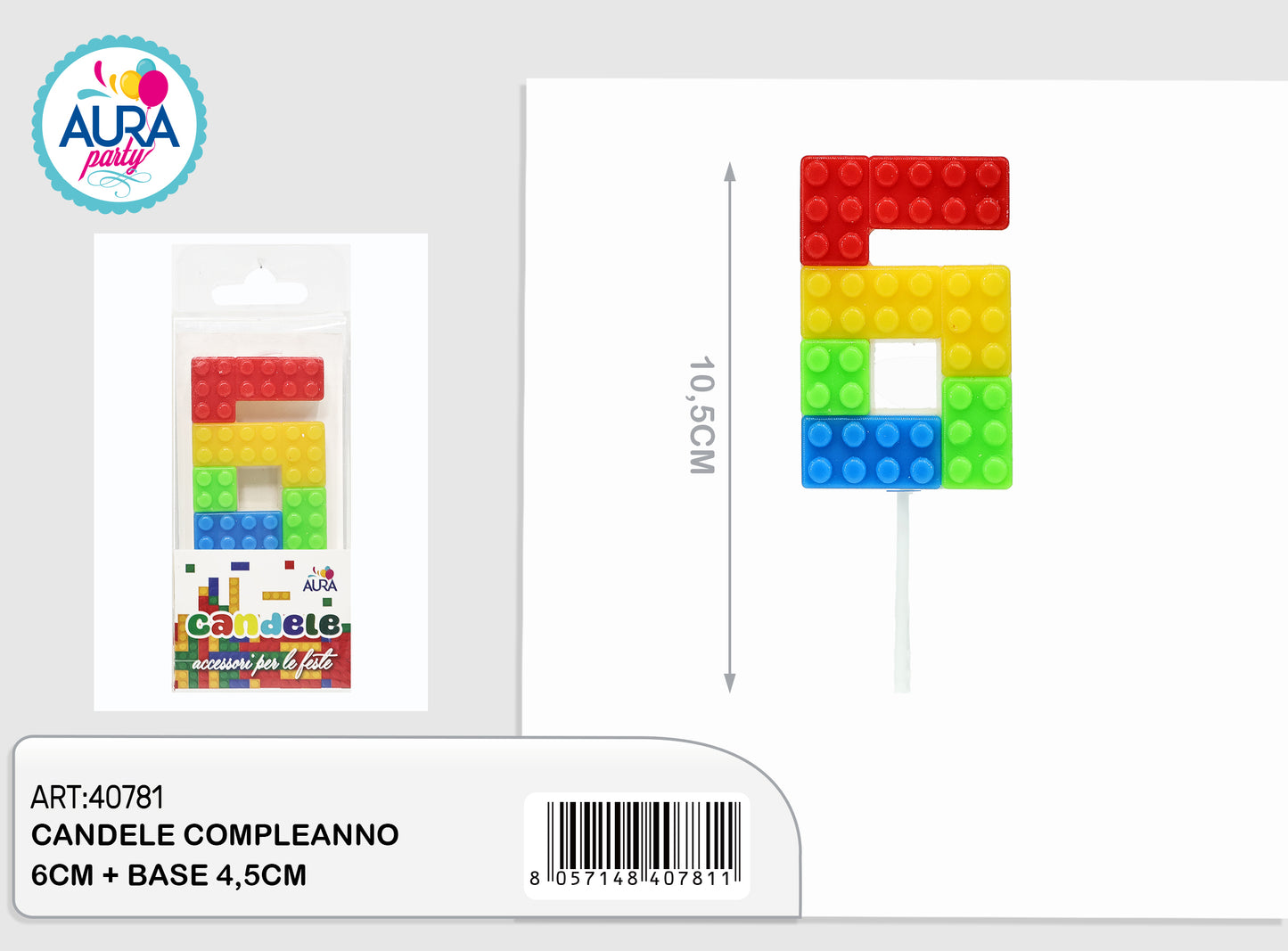 candele compleanno 6 multicolore 12,5cm