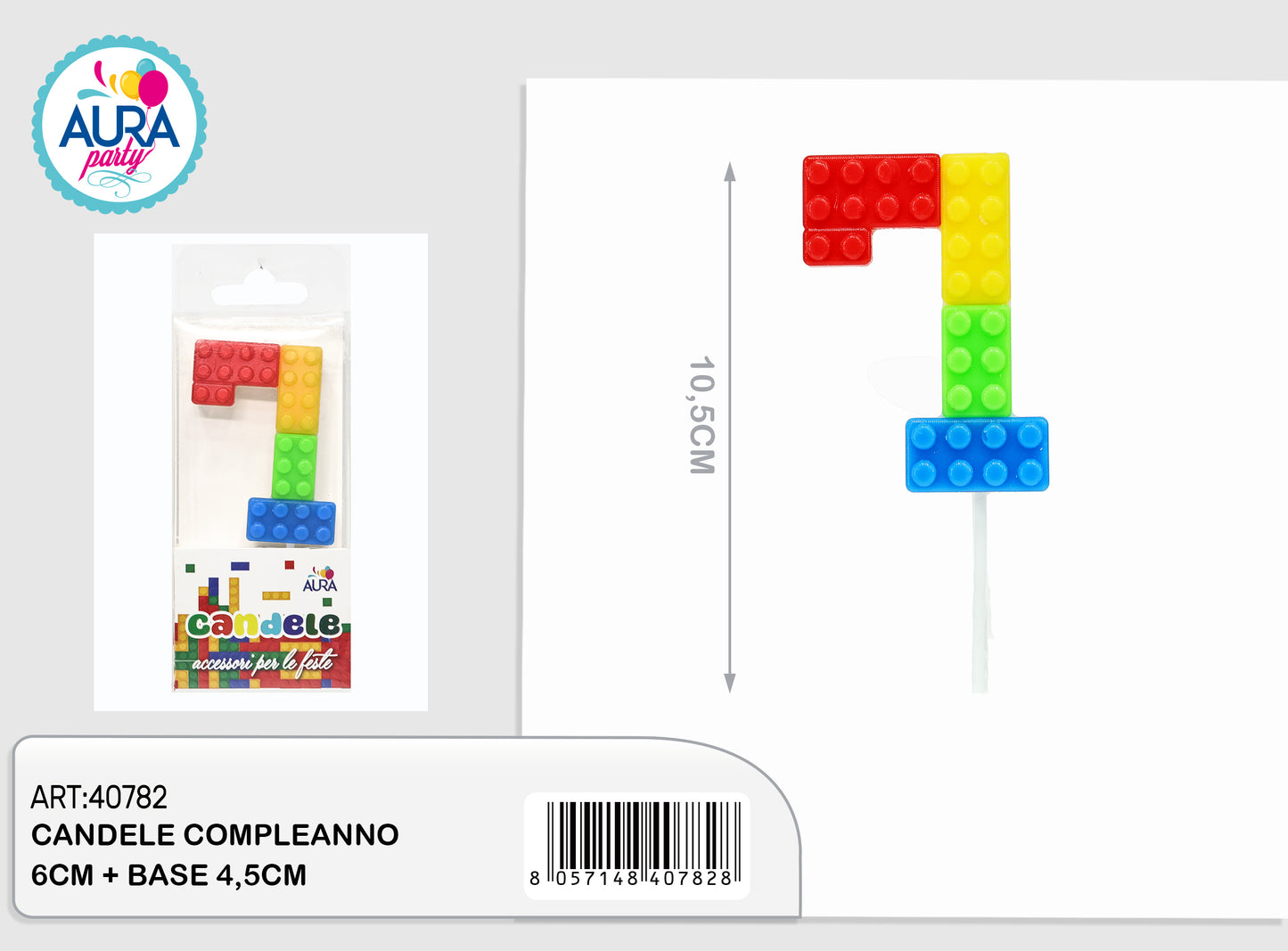 candele compleanno 7 multicolore 12,5cm