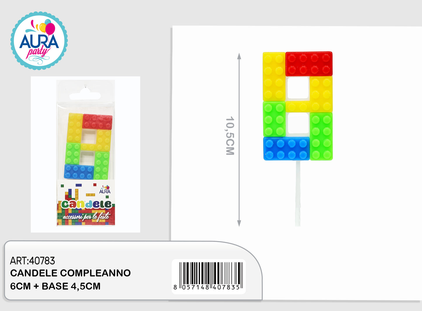 candele compleanno 8 multicolore 12,5cm