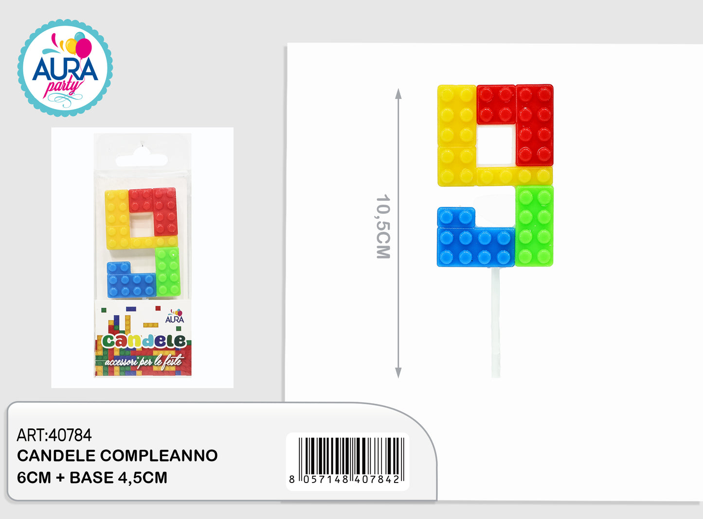 candele compleanno 9 multicolore 12,5cm