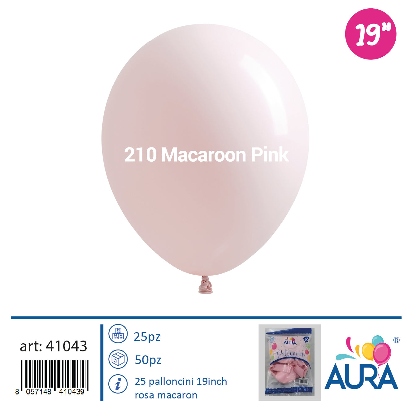 19-inch macaron pink balloons, 25 pieces