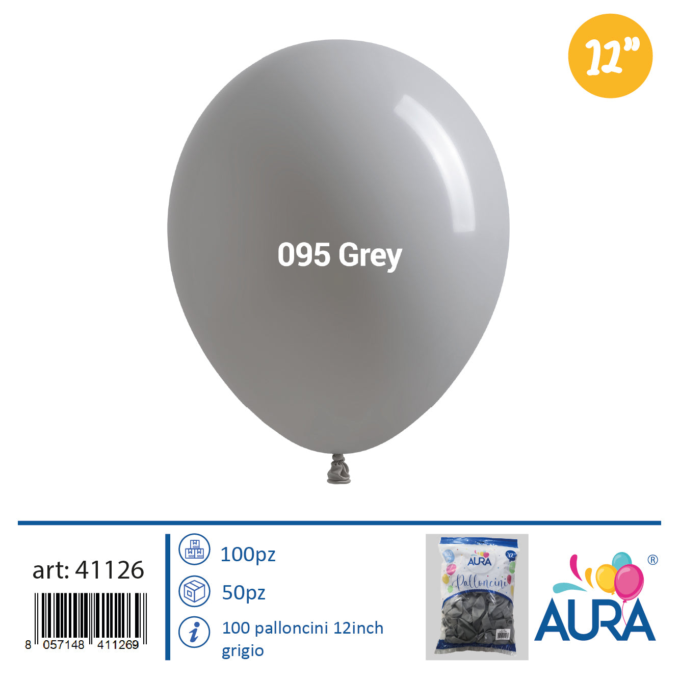 Palloncini 12 inch grigio 100pz